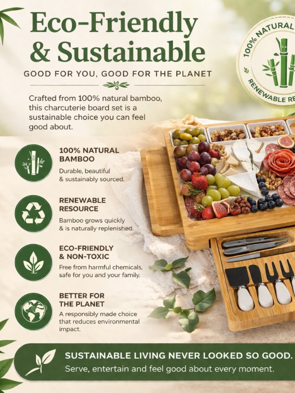 Charcuterie Bamboo Cheese Board Set - Bonus Bottle opener - NWT - Picture 11 of 13